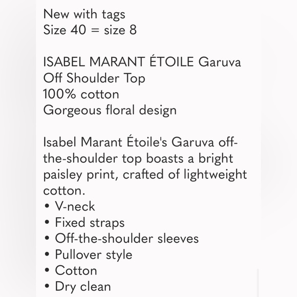 NWT ISABEL MARANT ETOILE GARUVA OFF SHOULDER TOP - Picture 13 of 14